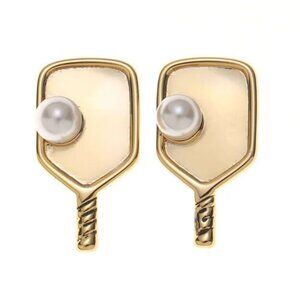 NEW Gold Pickleball Pearl Stud Earrings